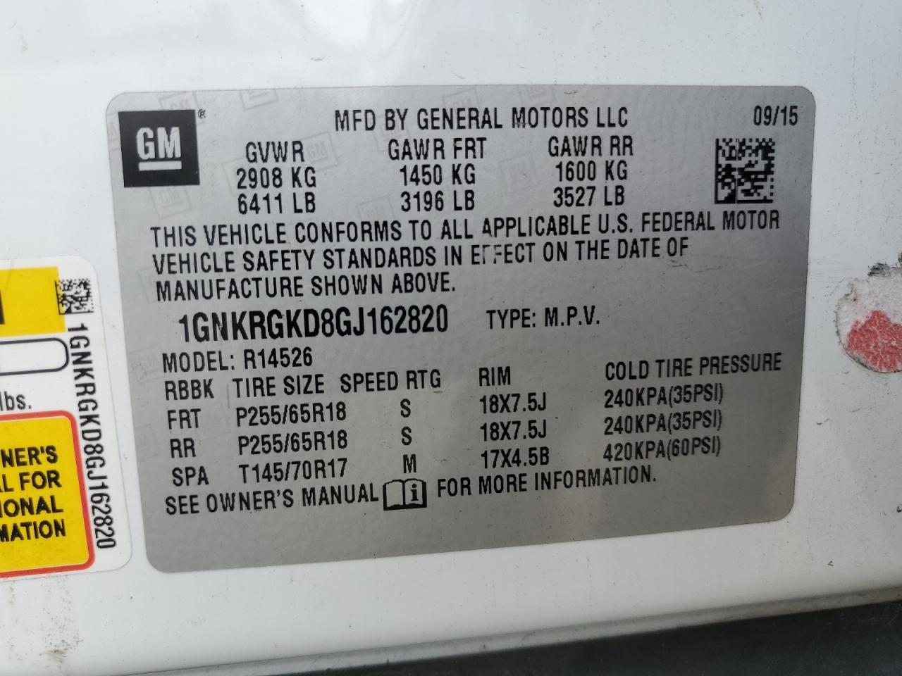 2016 Chevrolet Traverse Lt VIN: 1GNKRGKD8GJ162820 Lot: 82319815