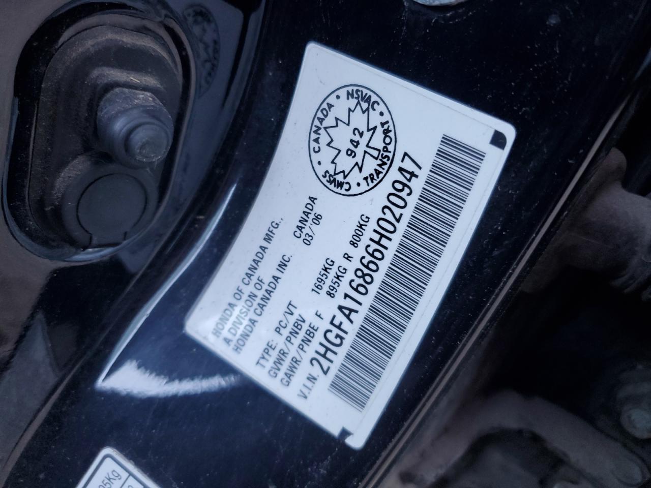2006 Honda Civic Ex VIN: 2HGFA16866H020947 Lot: 83974385