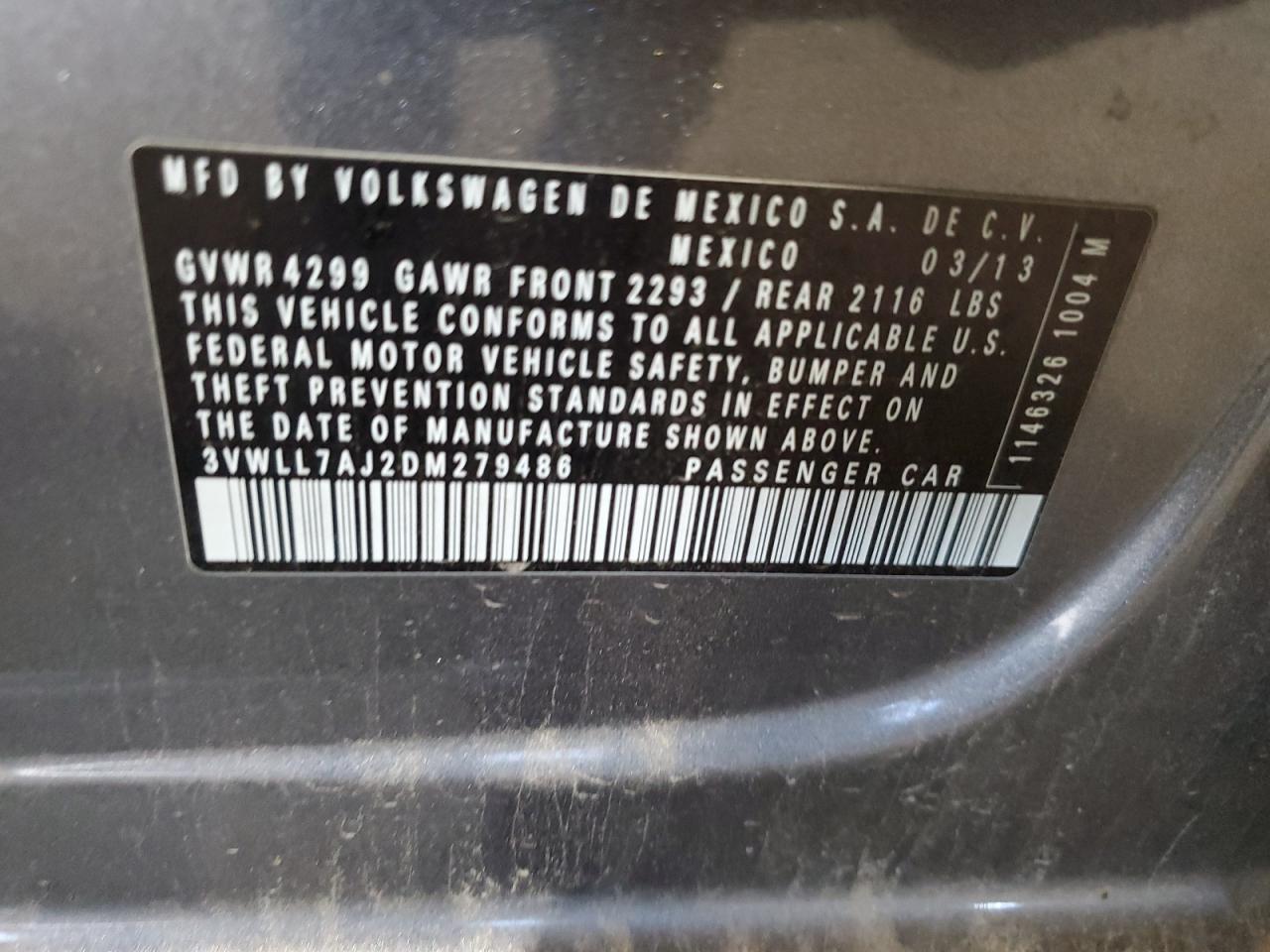 2013 Volkswagen Jetta Tdi VIN: 3VWLL7AJ2DM279486 Lot: 84890585