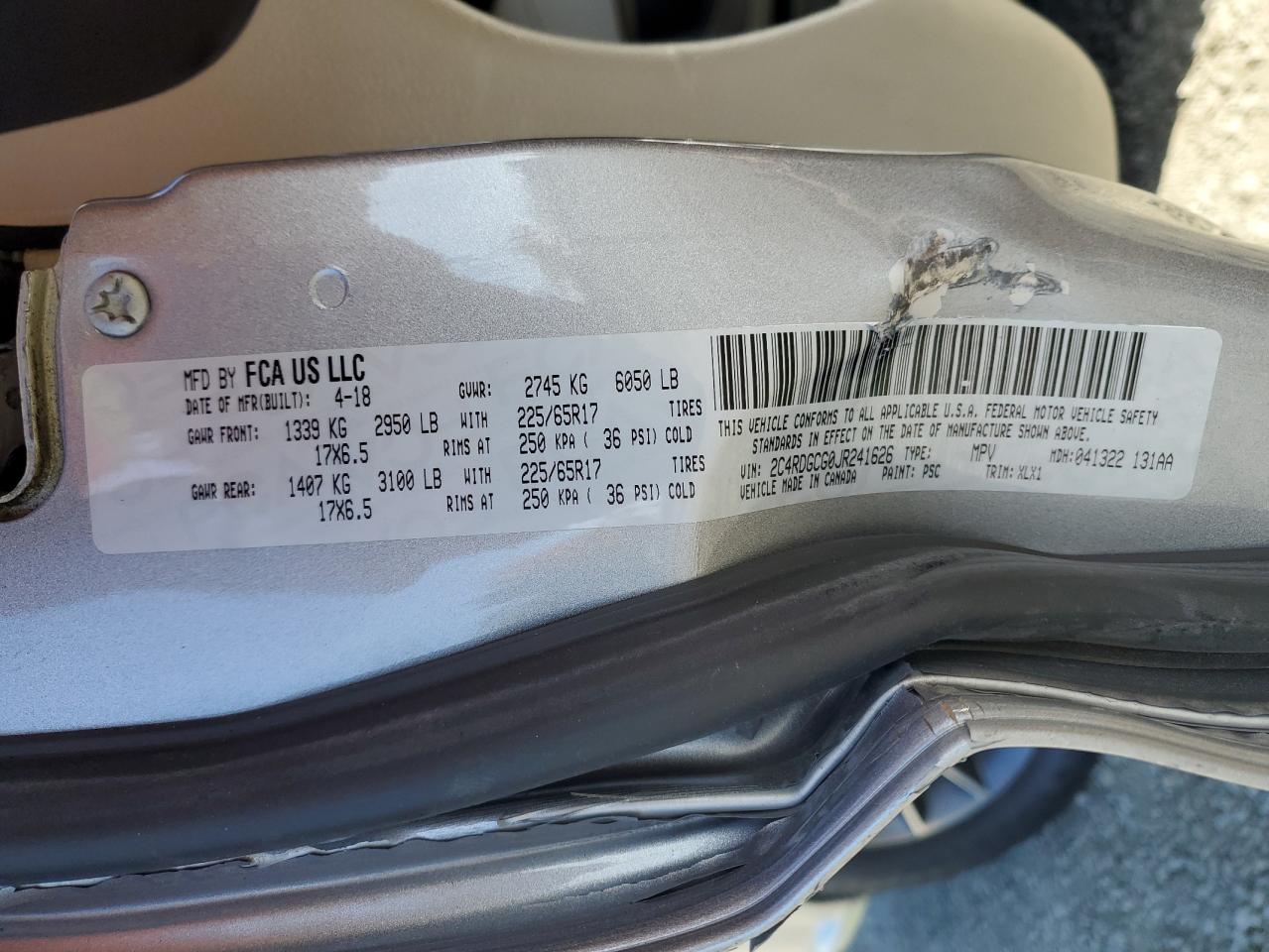 2018 Dodge Grand Caravan Sxt VIN: 2C4RDGCG0JR241626 Lot: 87254415