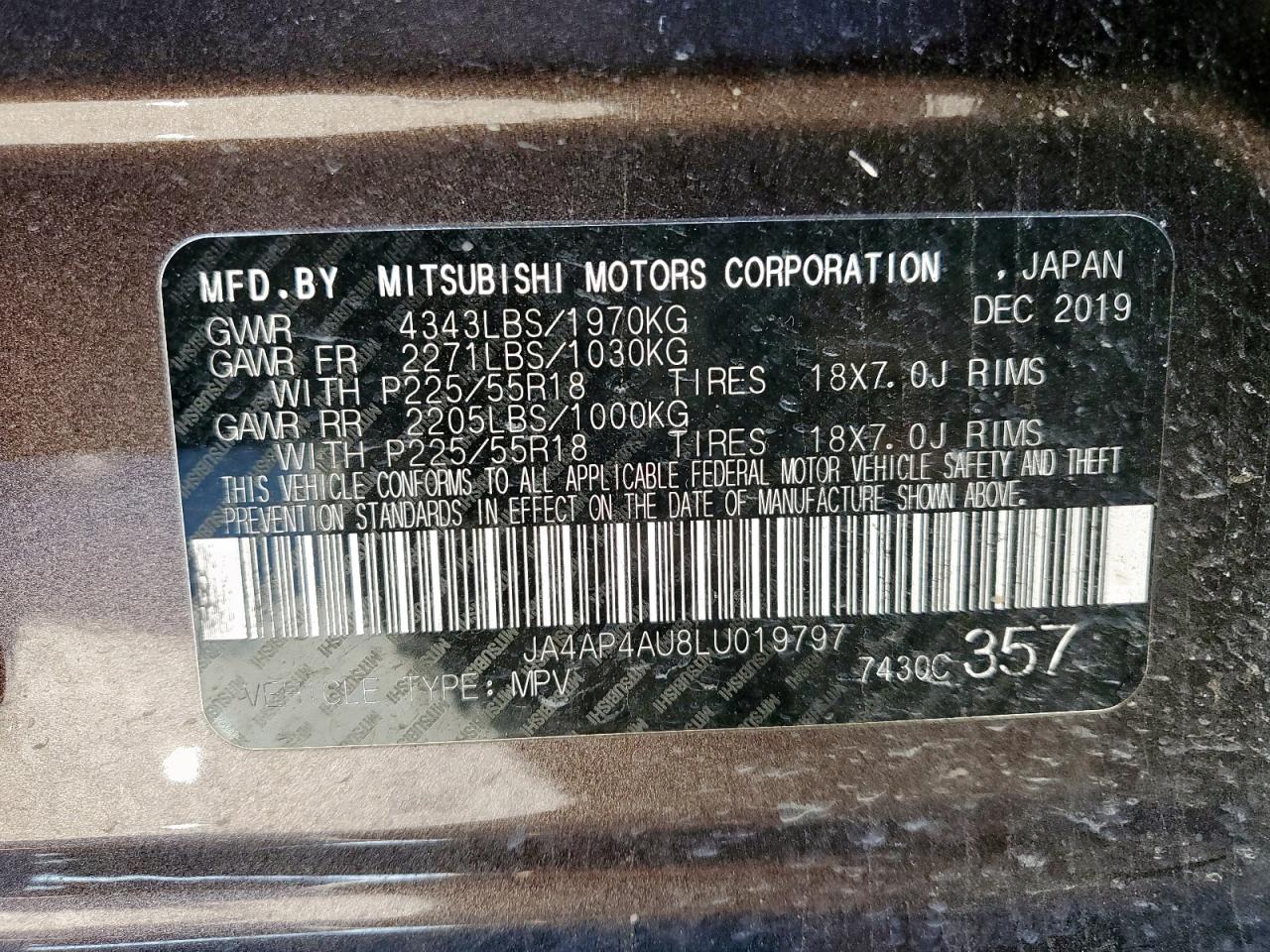 2020 Mitsubishi Outlander Sport Se VIN: JA4AP4AU8LU019797 Lot: 90334515