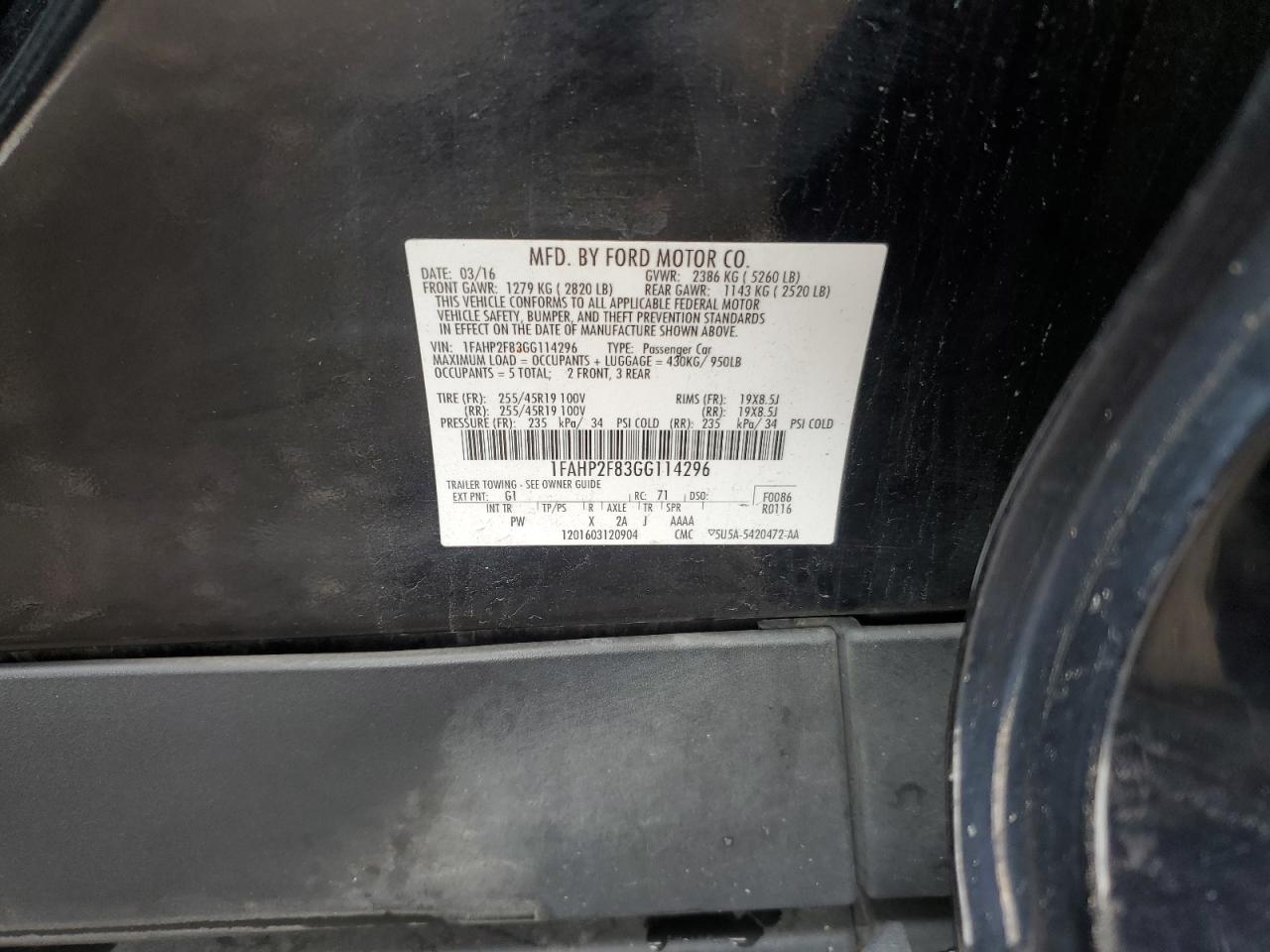 2016 Ford Taurus Limited VIN: 1FAHP2F83GG114296 Lot: 85677395