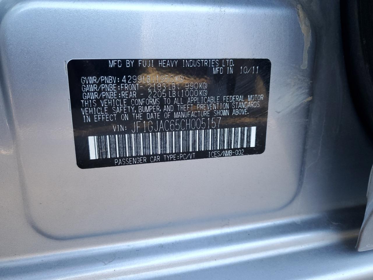 2012 Subaru Impreza Premium VIN: JF1GJAC65CH005157 Lot: 81907805