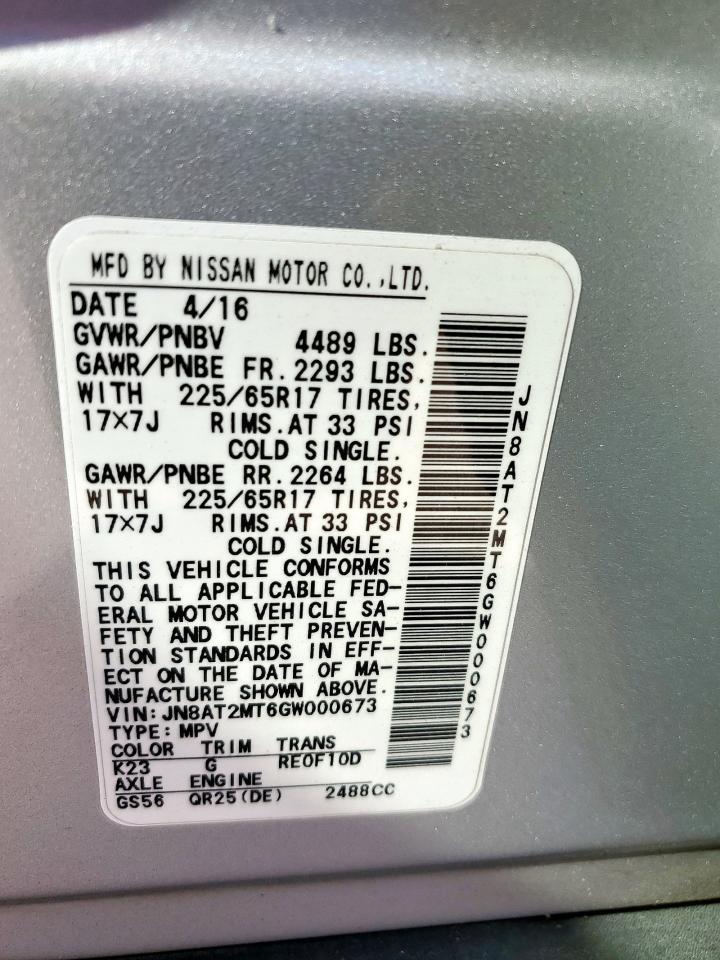 2016 Nissan Rogue S VIN: JN8AT2MT6GW000673 Lot: 86099185