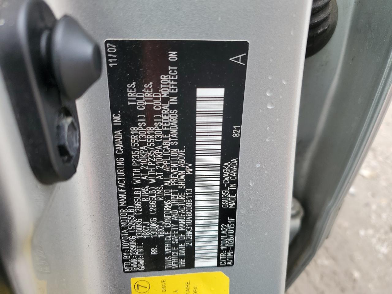 2008 Lexus Rx 350 VIN: 2T2HK31U48C088113 Lot: 89577935