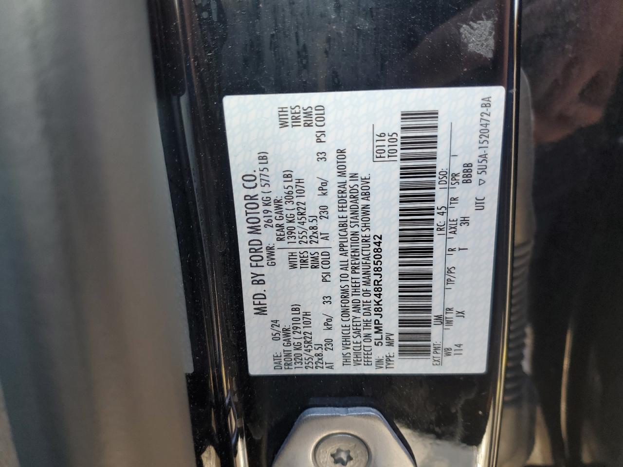 2024 Lincoln Nautilus Reserve VIN: 5LMPJ8K48RJ850842 Lot: 87033505