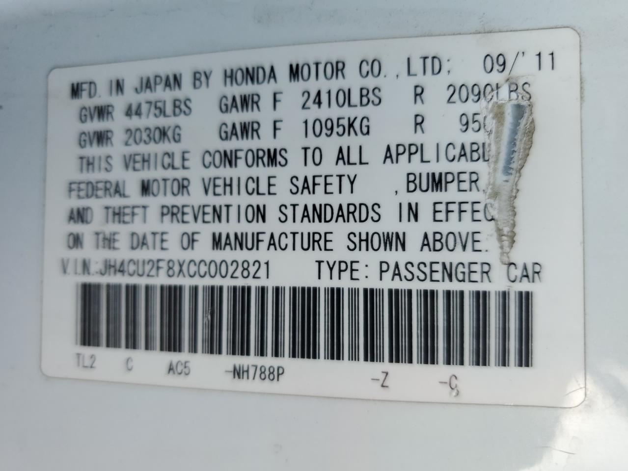 2012 Acura Tsx Se VIN: JH4CU2F8XCC002821 Lot: 90535975