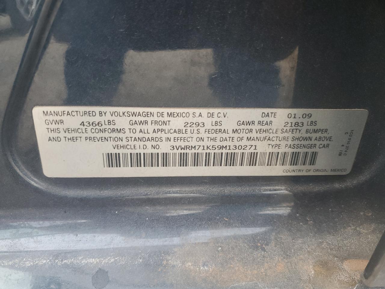 2009 Volkswagen Jetta Se VIN: 3VWRM71K59M130271 Lot: 85937145