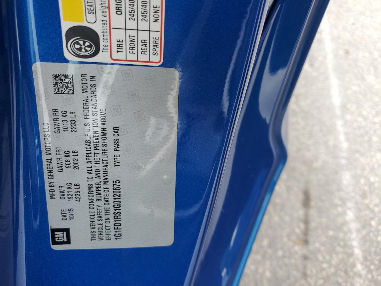 2016 Chevrolet Camaro Lt VIN: 1G1FD1RS1G0120675 Lot: 85579315