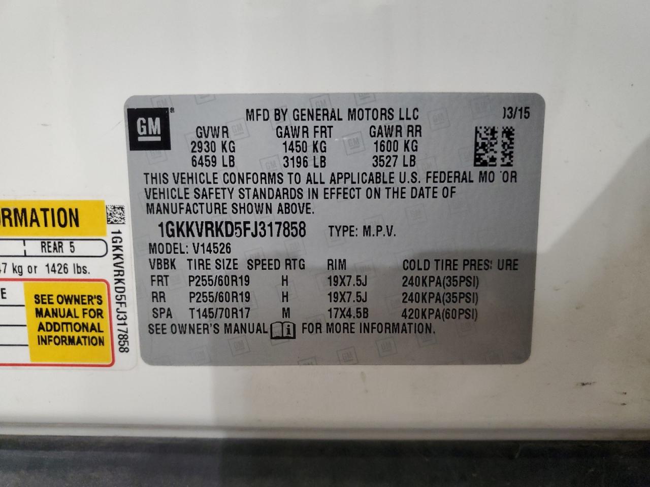 2015 GMC Acadia Slt-1 VIN: 1GKKVRKD5FJ317858 Lot: 81906175