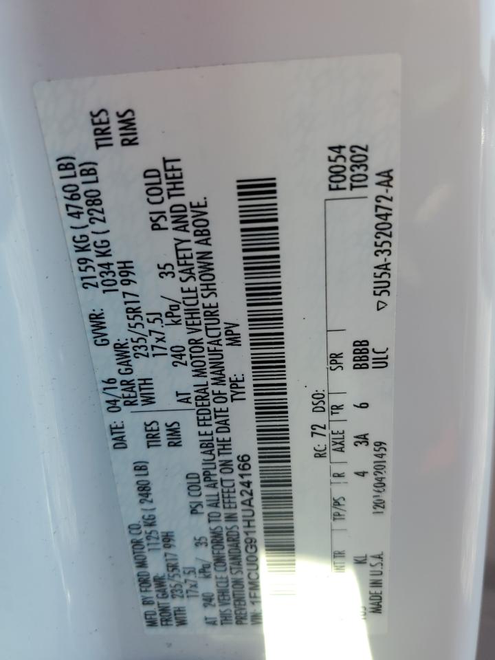 2017 Ford Escape Se VIN: 1FMCU0G91HUA24166 Lot: 86781315