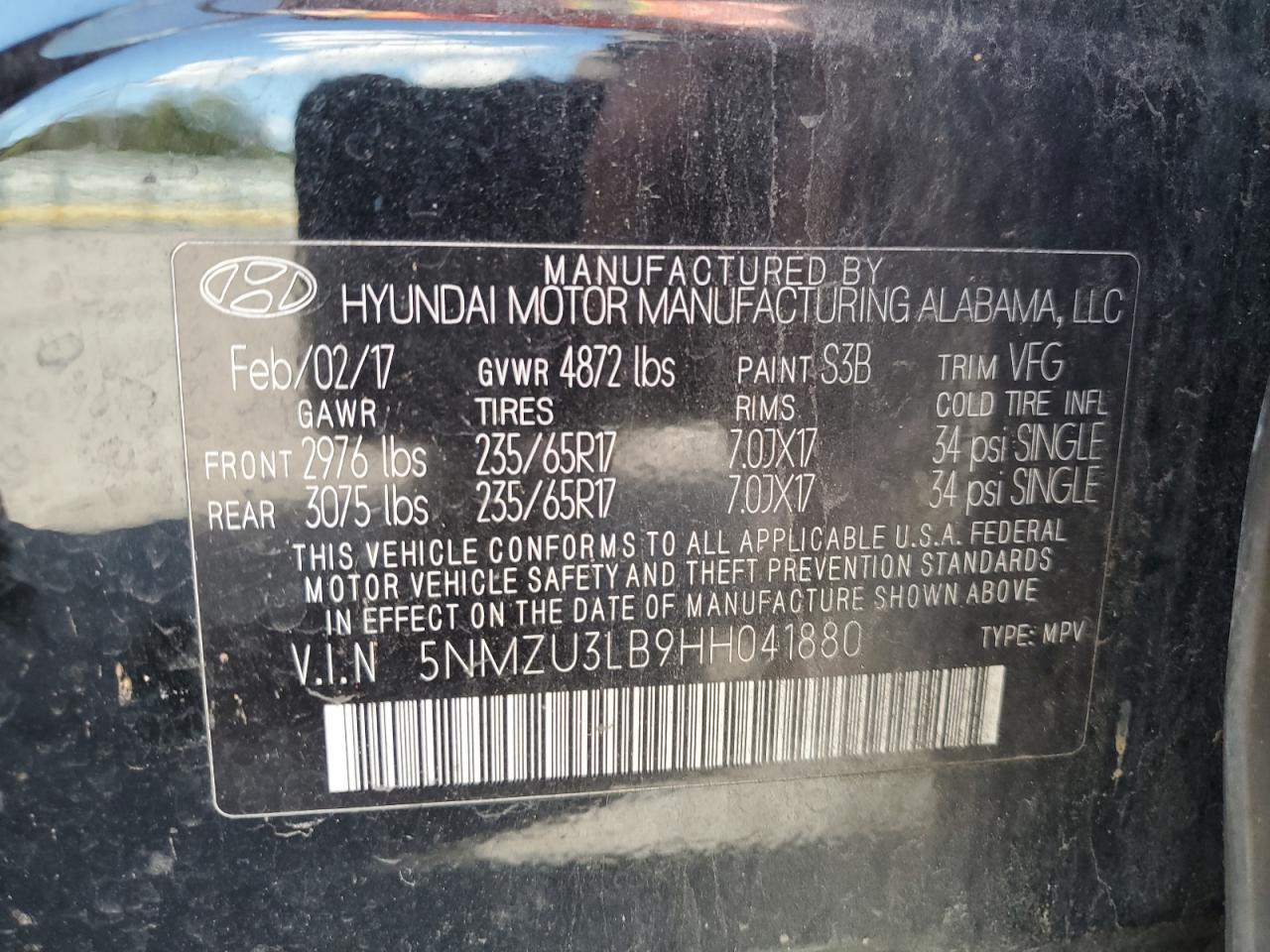 2017 Hyundai Santa Fe Sport VIN: 5NMZU3LB9HH041880 Lot: 83960635