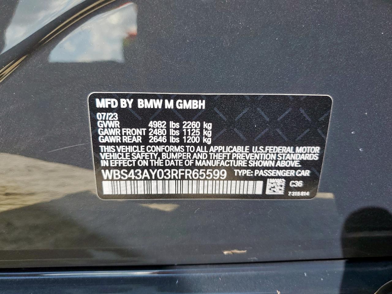 2024 BMW M3 Competition VIN: WBS43AY03RFR65599 Lot: 85373045