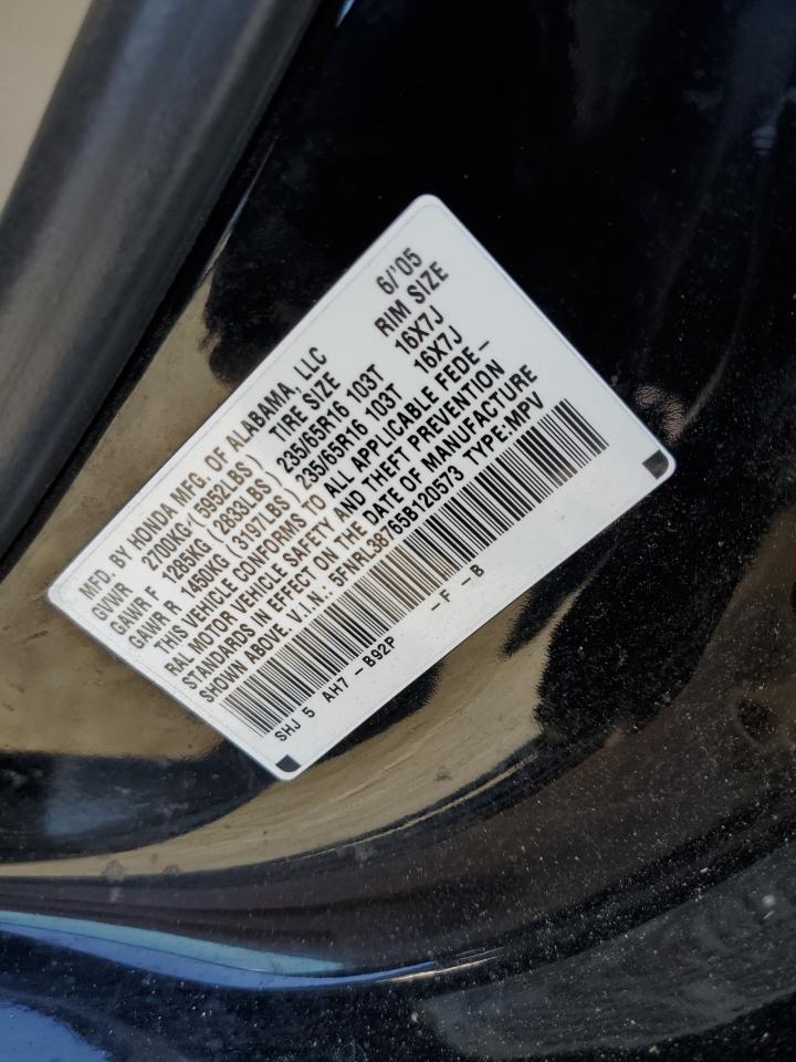 2005 Honda Odyssey Exl VIN: 5FNRL38765B120573 Lot: 86184895