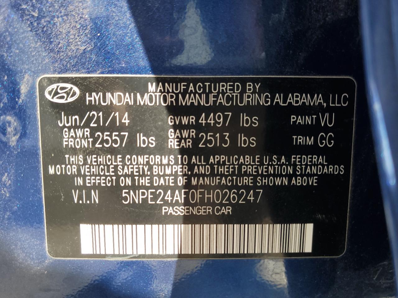 2015 Hyundai Sonata Se VIN: 5NPE24AF0FH026247 Lot: 85166665