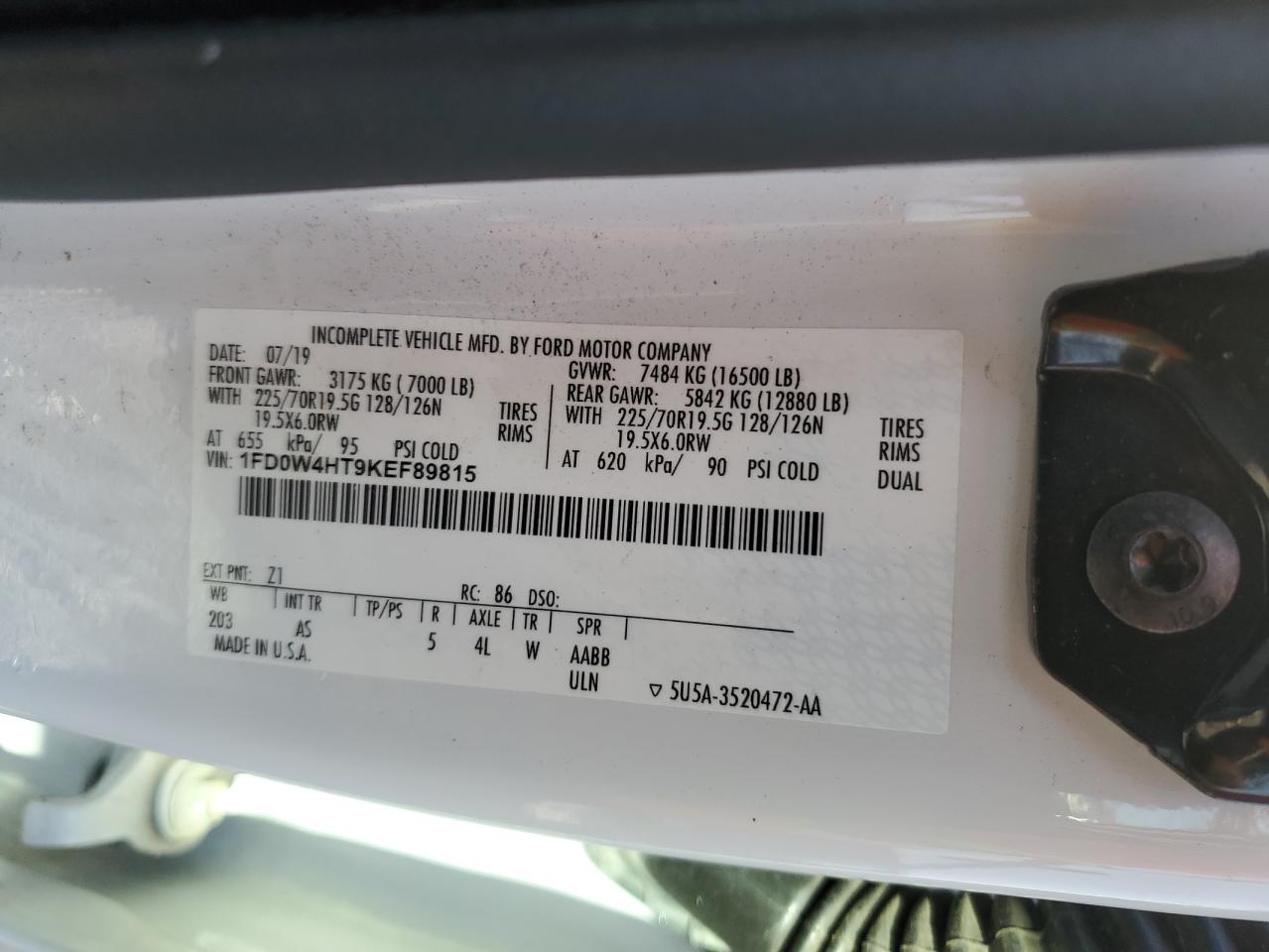 2019 Ford F450 Super Duty Utility / Service Truck VIN: 1FD0W4HT9KEF89815 Lot: 86795495