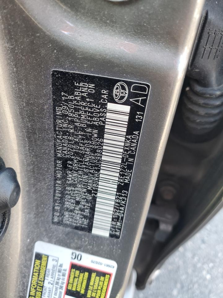 2018 Toyota Corolla L VIN: 2T1BURHE1JC988026 Lot: 85145275