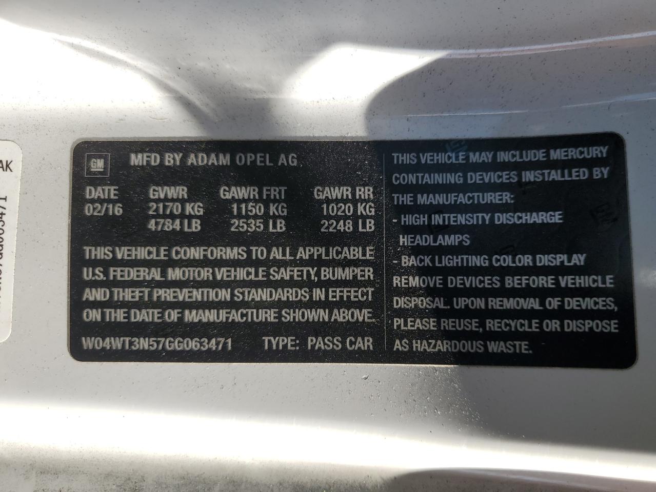 2016 Buick Cascada Premium VIN: W04WT3N57GG063471 Lot: 81927475