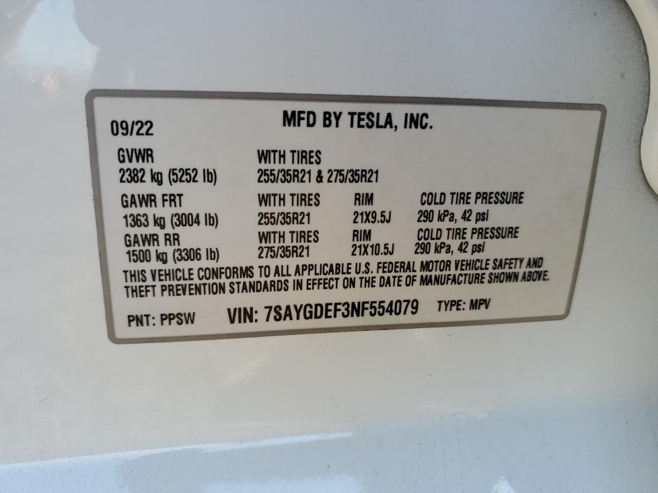 2022 Tesla Model Y VIN: 7SAYGDEF3NF554079 Lot: 92704515