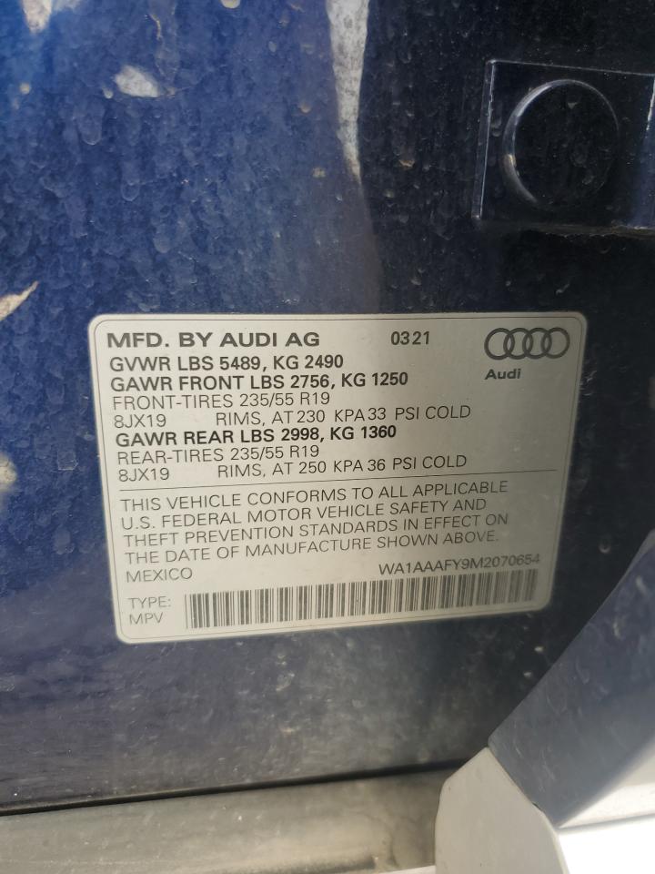 2021 Audi Q5 Premium VIN: WA1AAAFY9M2070654 Lot: 81946165