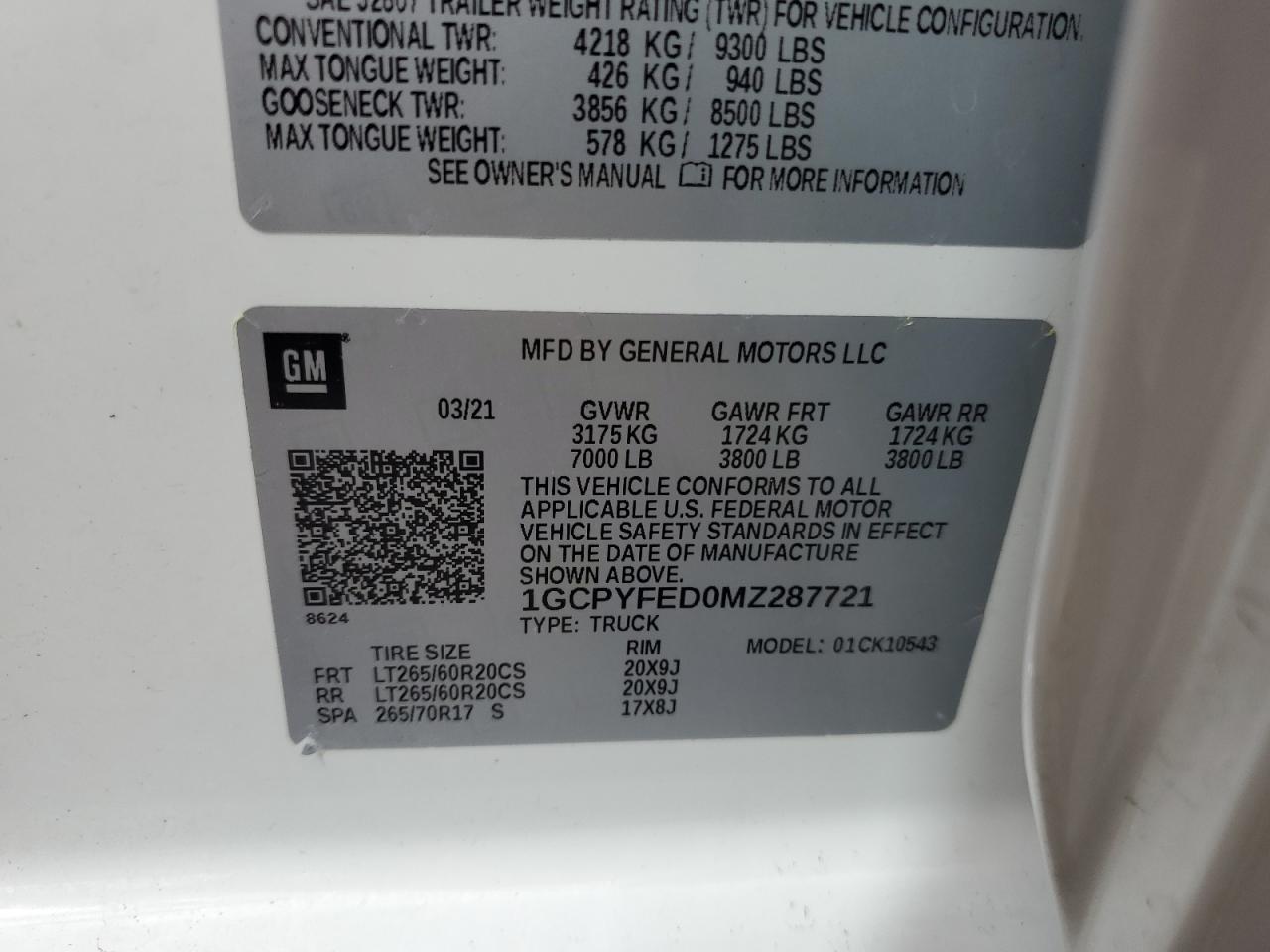 2021 Chevrolet Silverado K1500 Lt Trail Boss VIN: 1GCPYFED0MZ287721 Lot: 85778525