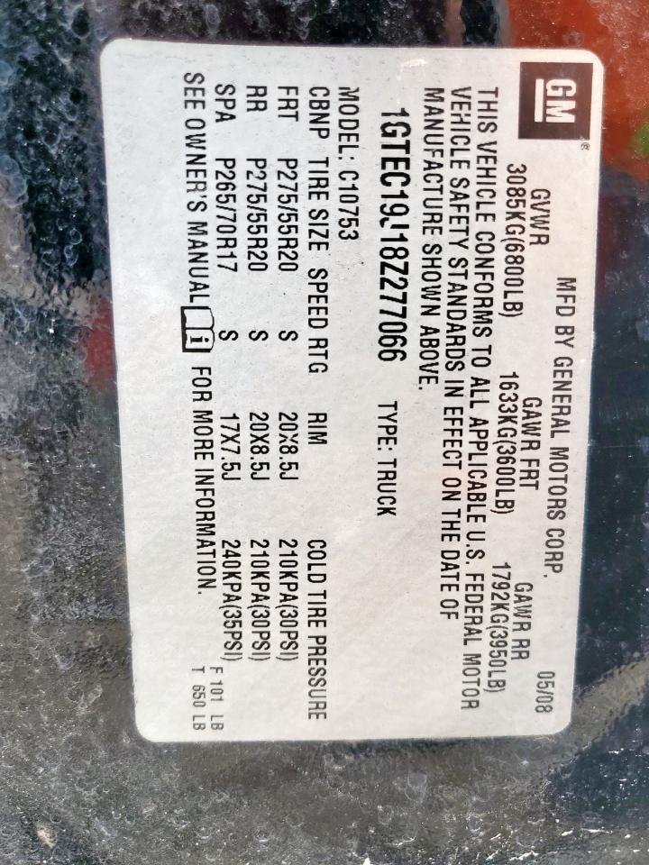 2008 GMC Sierra C1500 VIN: 1GTEC19J18Z277066 Lot: 89891685