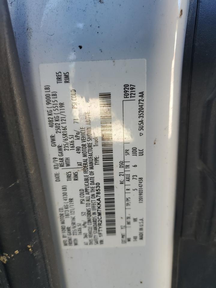 2019 Ford Transit T-250 VIN: 1FTYR2CM7KKA78530 Lot: 82444935