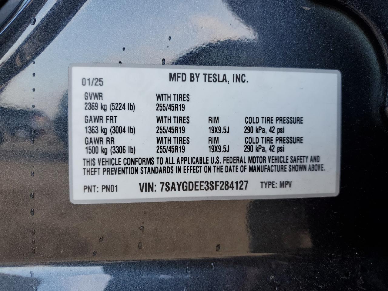 2025 Tesla Model Y VIN: 7SAYGDEE3SF284127 Lot: 86219165