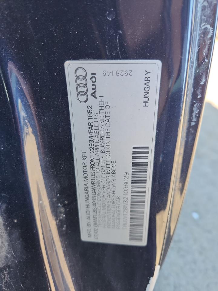 2002 Audi Tt Quattro VIN: TRUWT28N321038029 Lot: 85691995