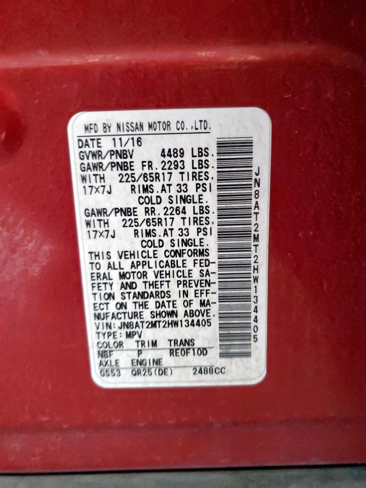 2017 Nissan Rogue S VIN: JN8AT2MT2HW134405 Lot: 82286865