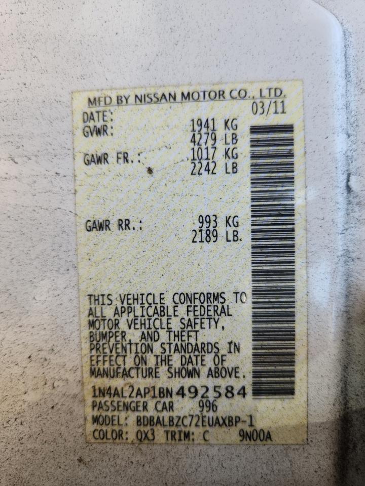 2011 Nissan Altima Base VIN: 1N4AL2AP1BN492584 Lot: 81897755