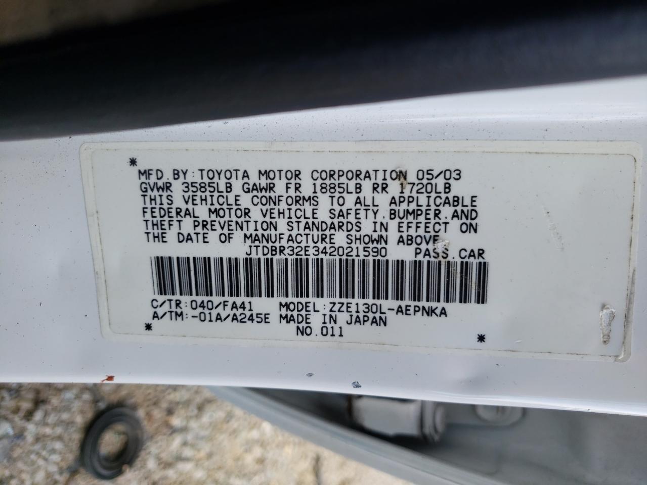 2004 Toyota Corolla Ce VIN: JTDBR32E342021590 Lot: 82482905