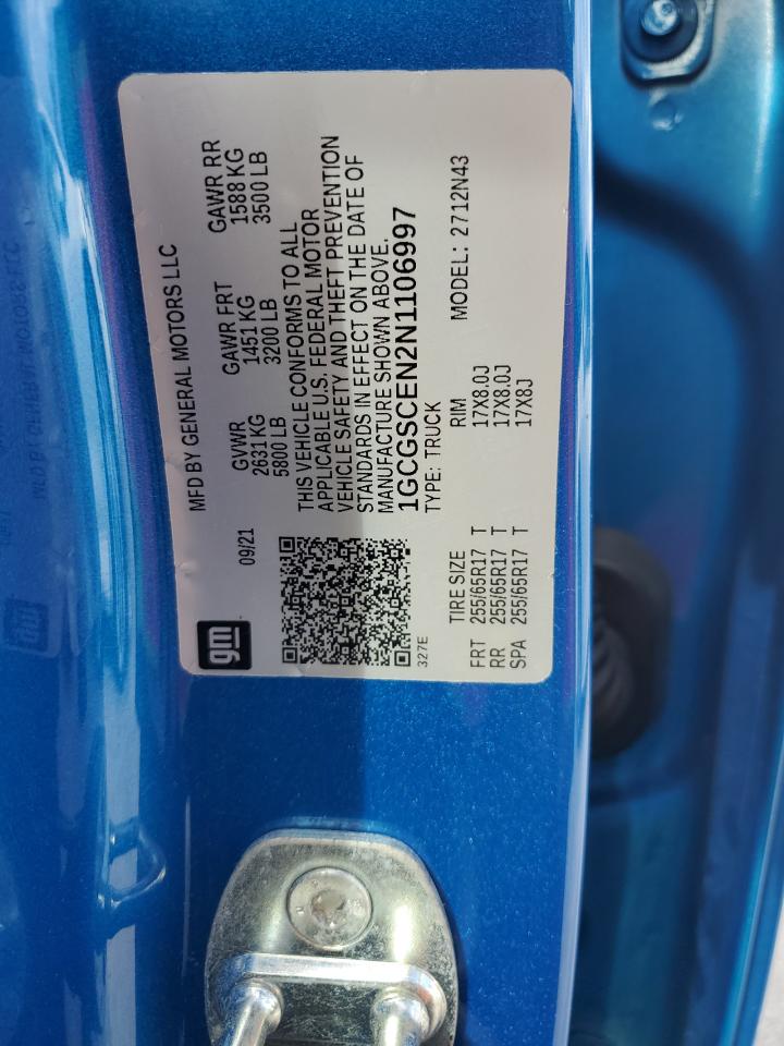 2022 Chevrolet Colorado Lt VIN: 1GCGSCEN2N1106997 Lot: 85531875