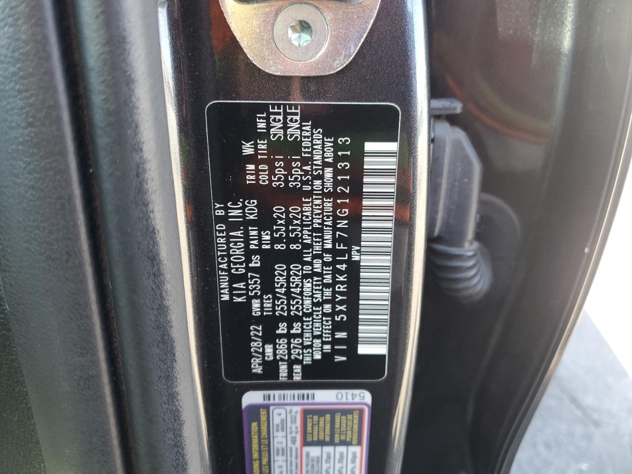 2022 Kia Sorento Sx VIN: 5XYRK4LF7NG121313 Lot: 81820845