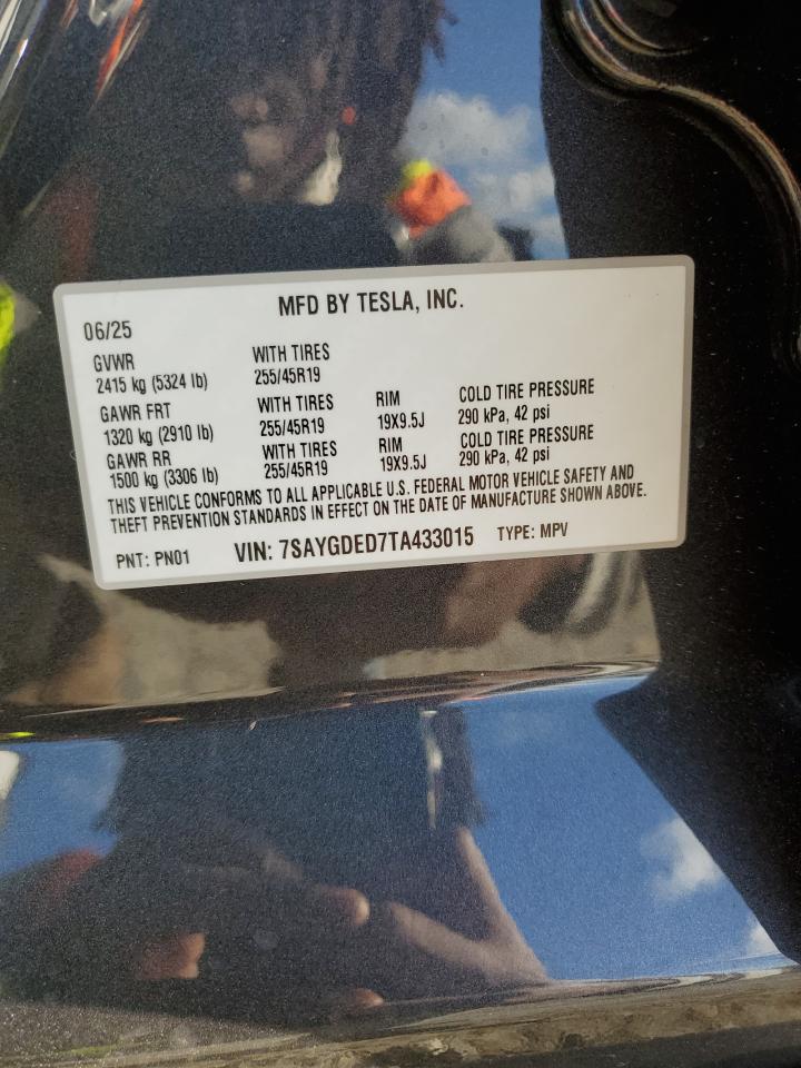 2026 Tesla Model Y VIN: 7SAYGDED7TA433015 Lot: 84392835