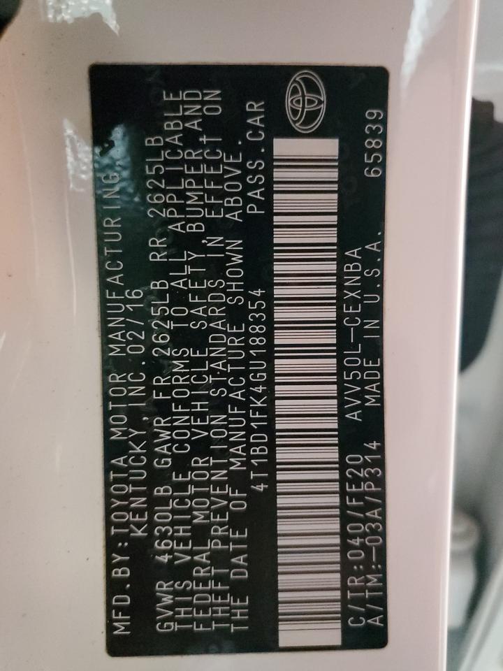 2016 Toyota Camry Hybrid VIN: 4T1BD1FK4GU188354 Lot: 81910045