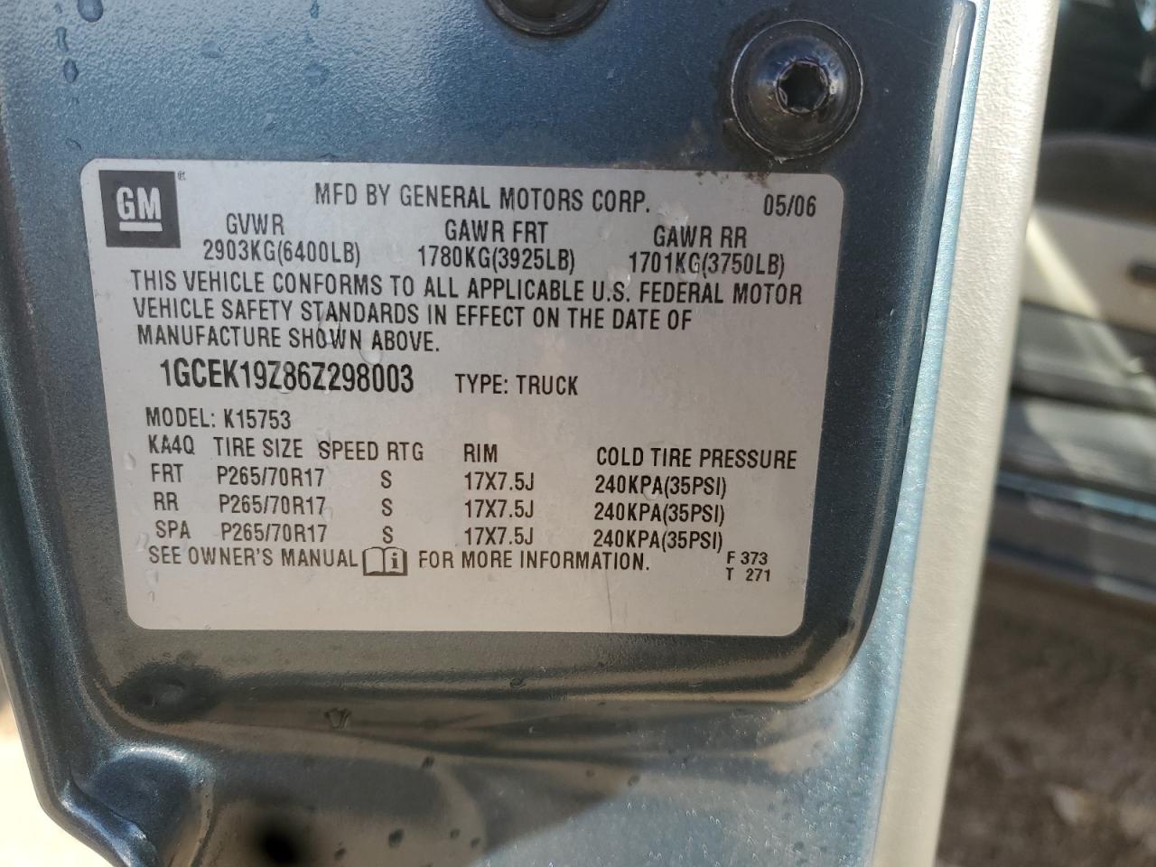 2006 Chevrolet Silverado K1500 VIN: 1GCEK19Z86Z298003 Lot: 84701955