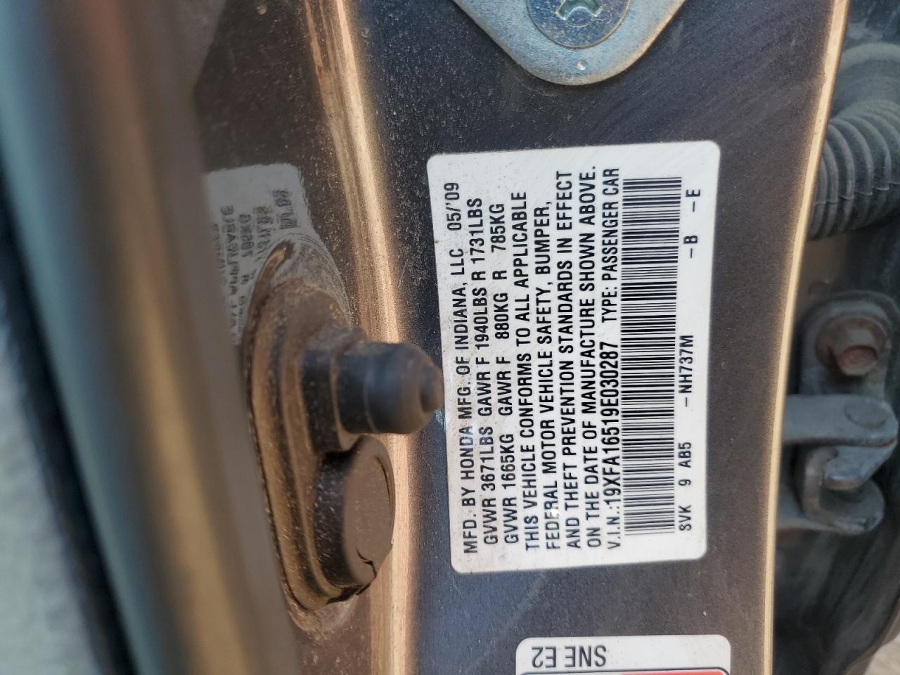 2009 Honda Civic Lx VIN: 19XFA16519E030287 Lot: 85187885