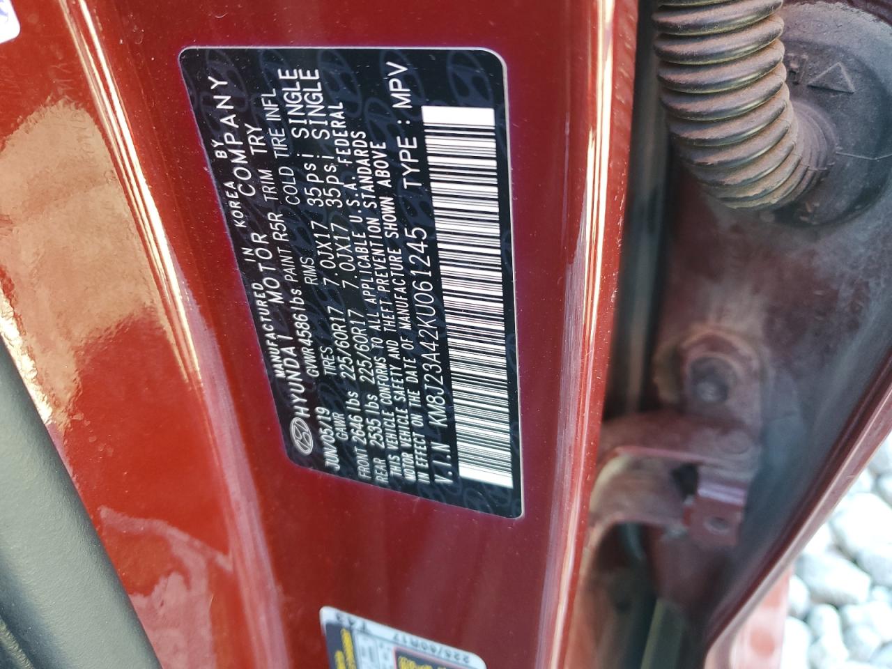 2019 Hyundai Tucson Se VIN: KM8J23A42KU061245 Lot: 86134165