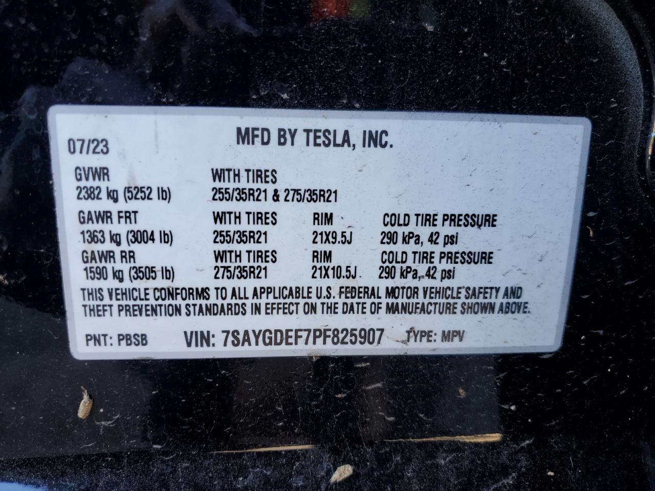 2023 Tesla Model Y VIN: 7SAYGDEF7PF825907 Lot: 86431715