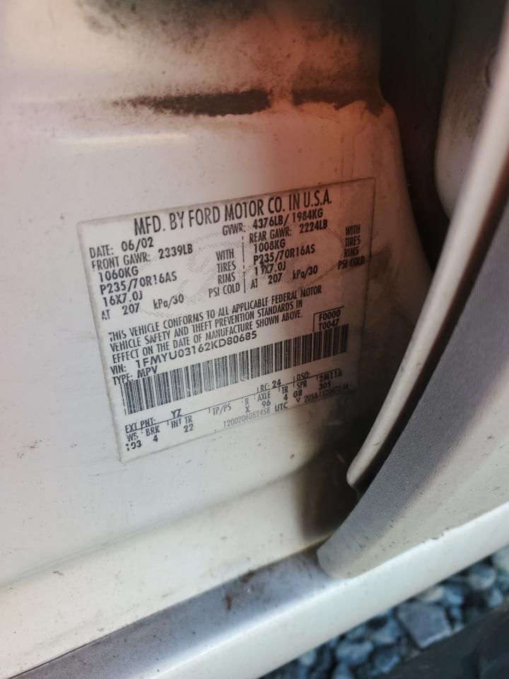 2002 Ford Escape Xlt VIN: 1FMYU03162KD80685 Lot: 84884485