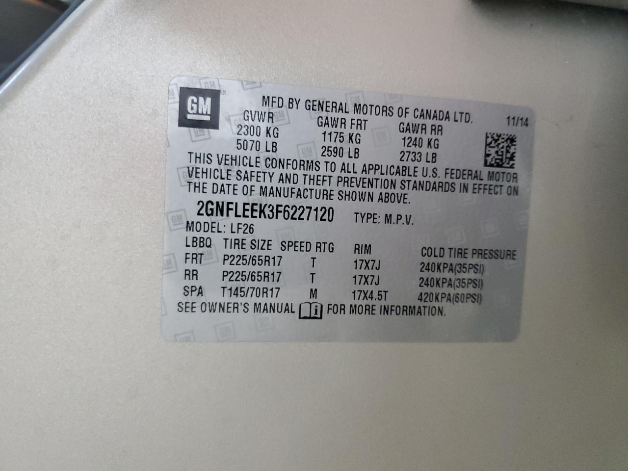 2015 Chevrolet Equinox Ls VIN: 2GNFLEEK3F6227120 Lot: 85154615