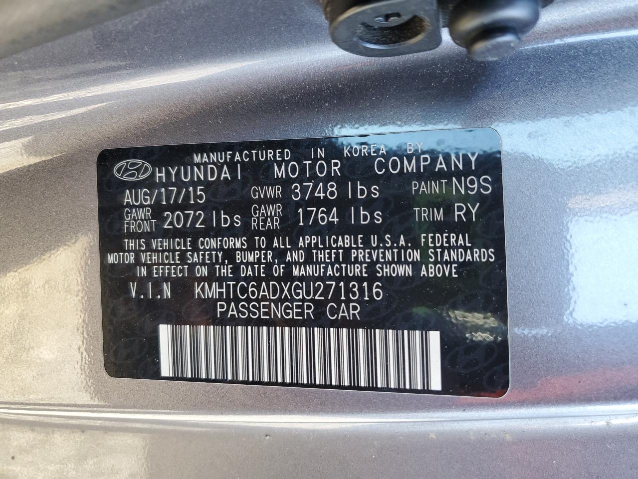 2016 Hyundai Veloster VIN: KMHTC6ADXGU271316 Lot: 87432775