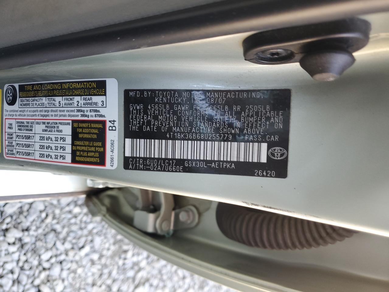 2008 Toyota Avalon Xl VIN: 4T1BK36B68U255779 Lot: 82278725