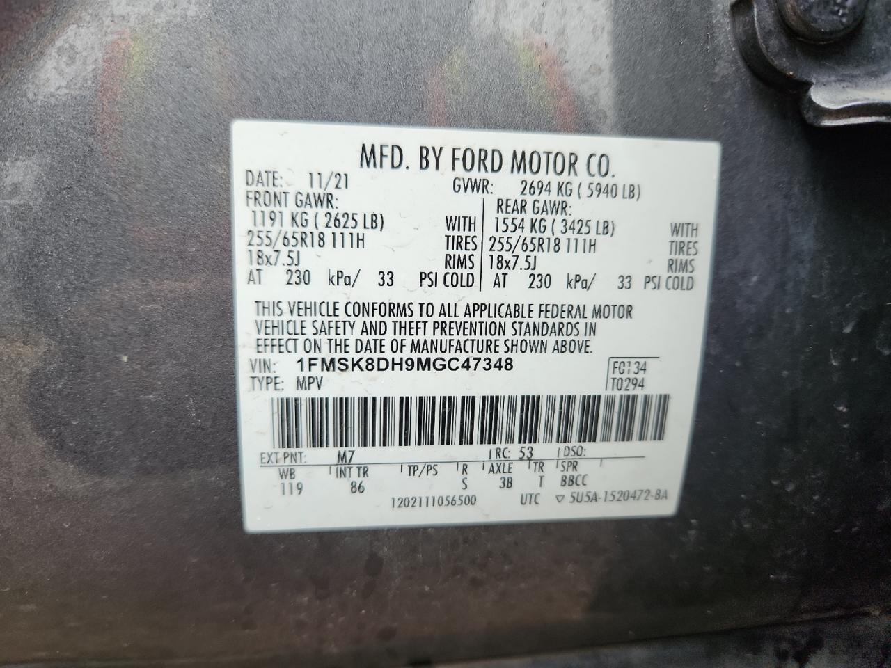 2021 Ford Explorer Xlt VIN: 1FMSK8DH9MGC47348 Lot: 82766285