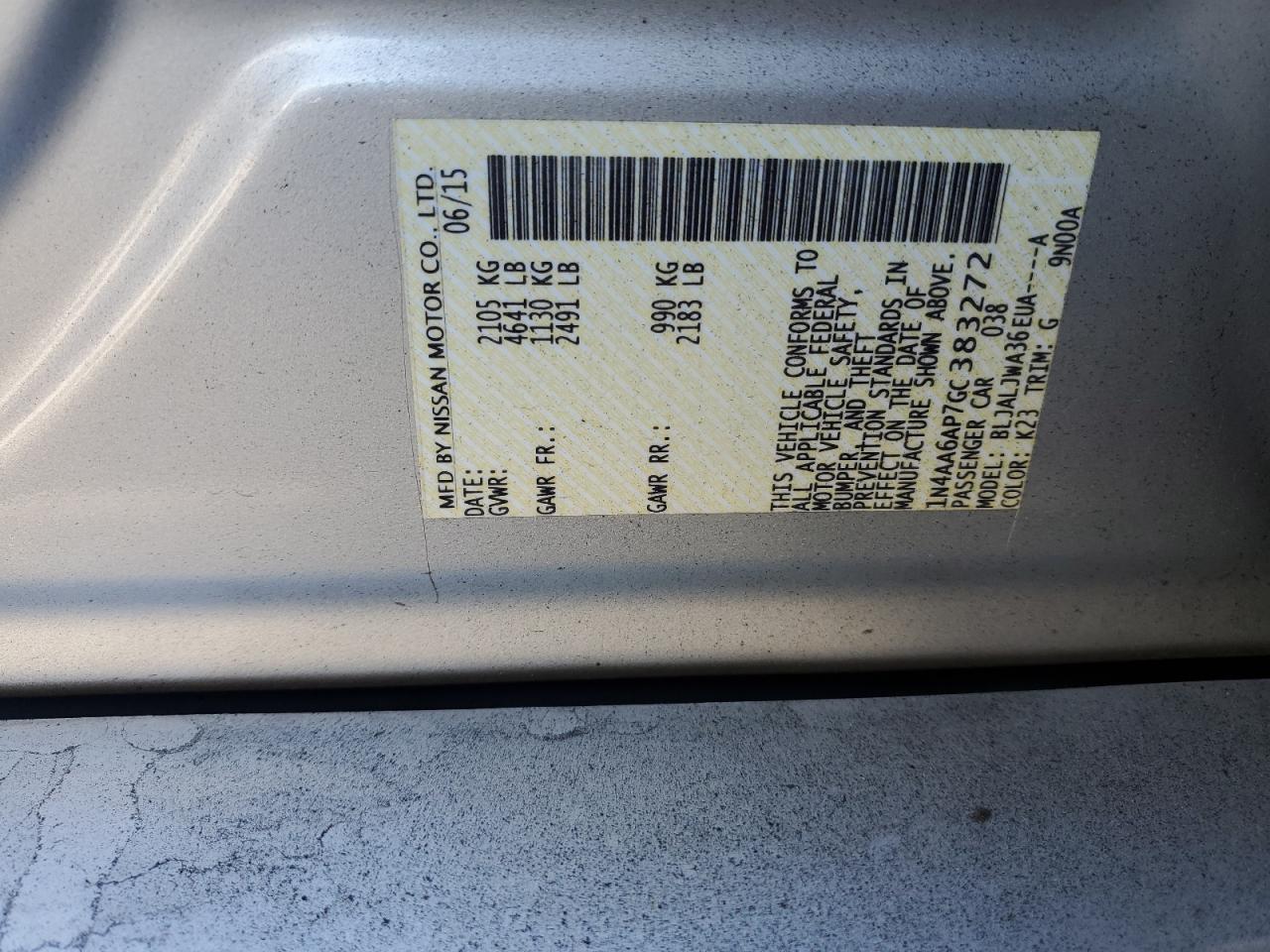 2016 Nissan Maxima 3.5S VIN: 1N4AA6AP7GC383272 Lot: 84944855
