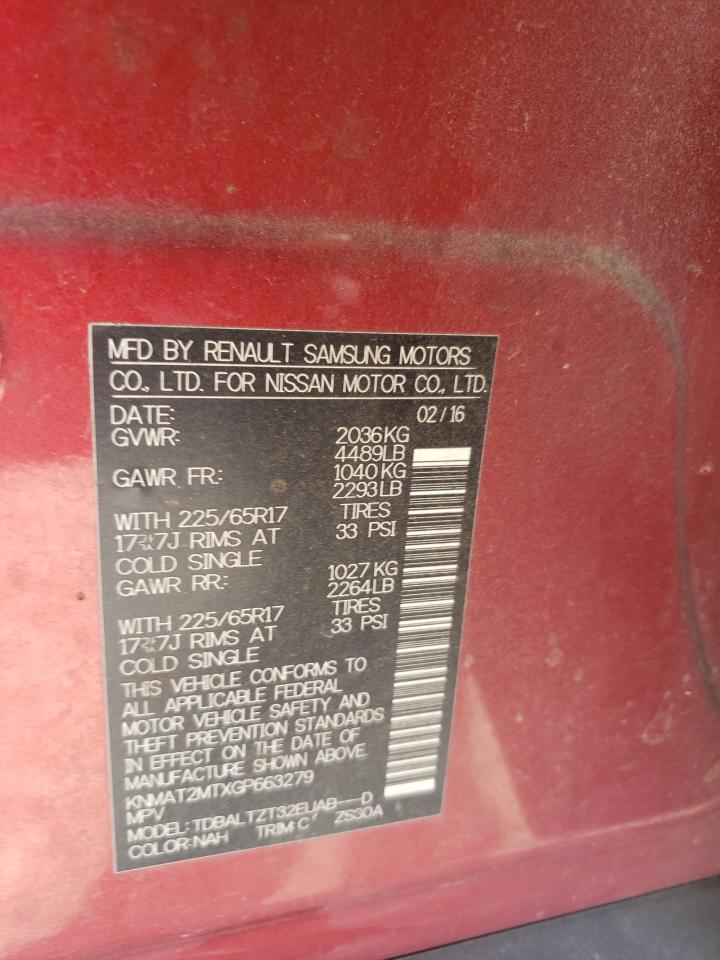 2016 Nissan Rogue S VIN: KNMAT2MTXGP663279 Lot: 84792075