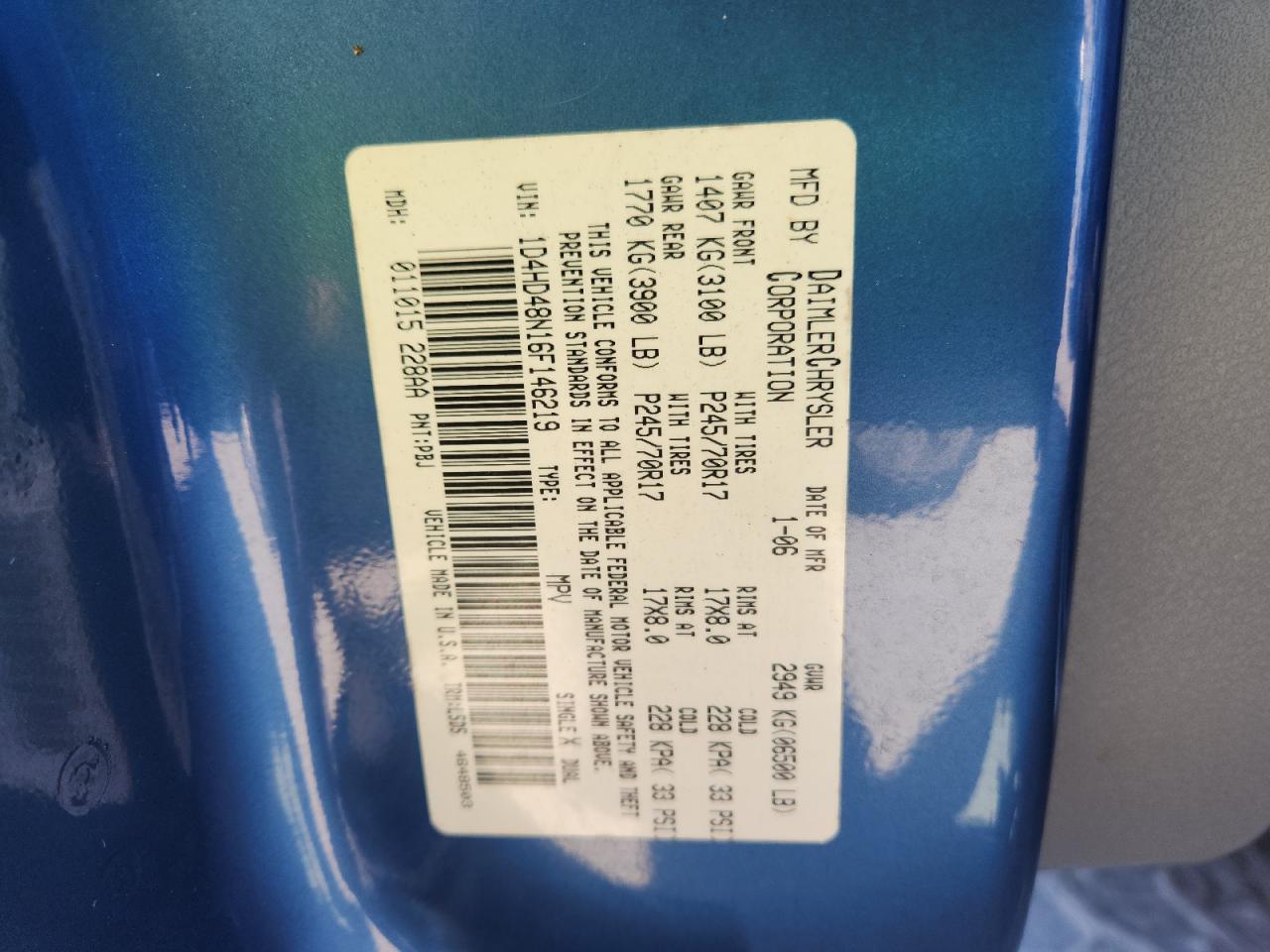 2006 Dodge Durango Slt VIN: 1D4HD48N16F146219 Lot: 89794655