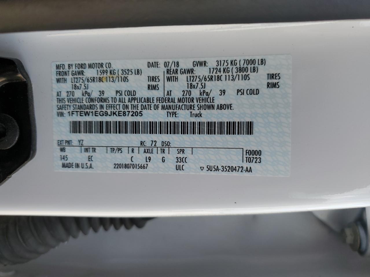 2018 Ford F150 Supercrew VIN: 1FTEW1EG9JKE87205 Lot: 82633155