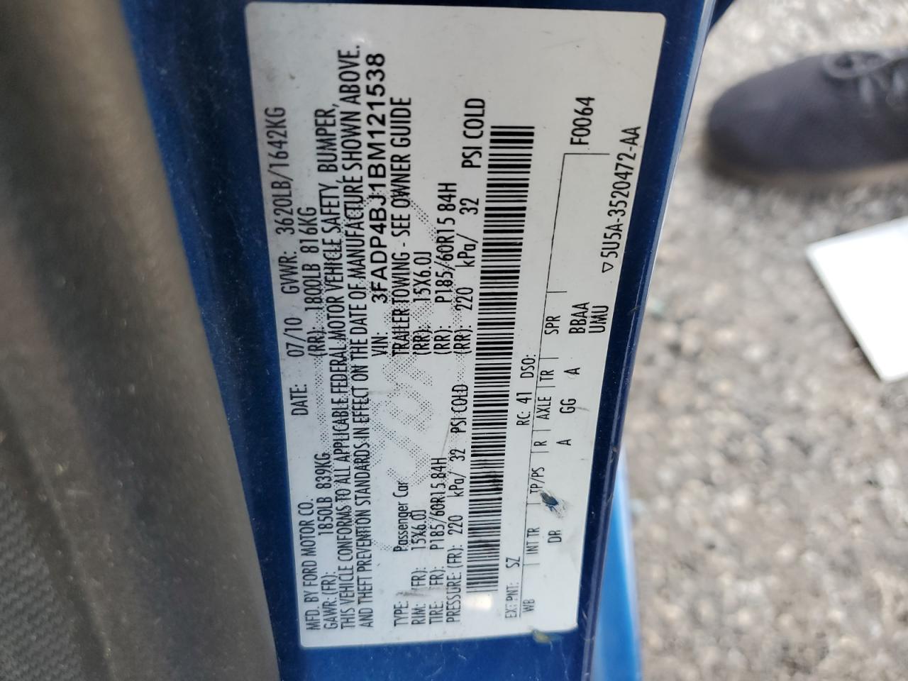 2011 Ford Fiesta Se VIN: 3FADP4BJ1BM121538 Lot: 82446435